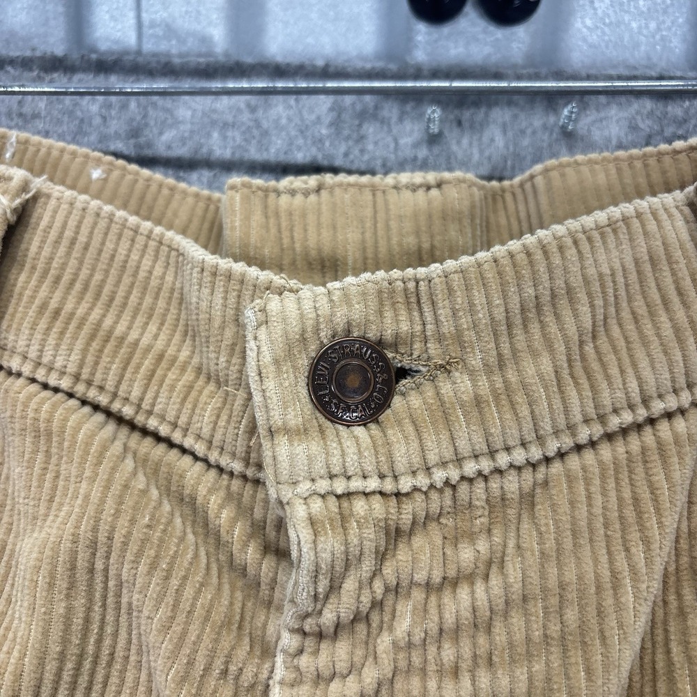 Vintage 1970s Levi's Corduroy Flare Pants 33x29 Tan Talon Zip USA Distressed - Picture 9 of 16